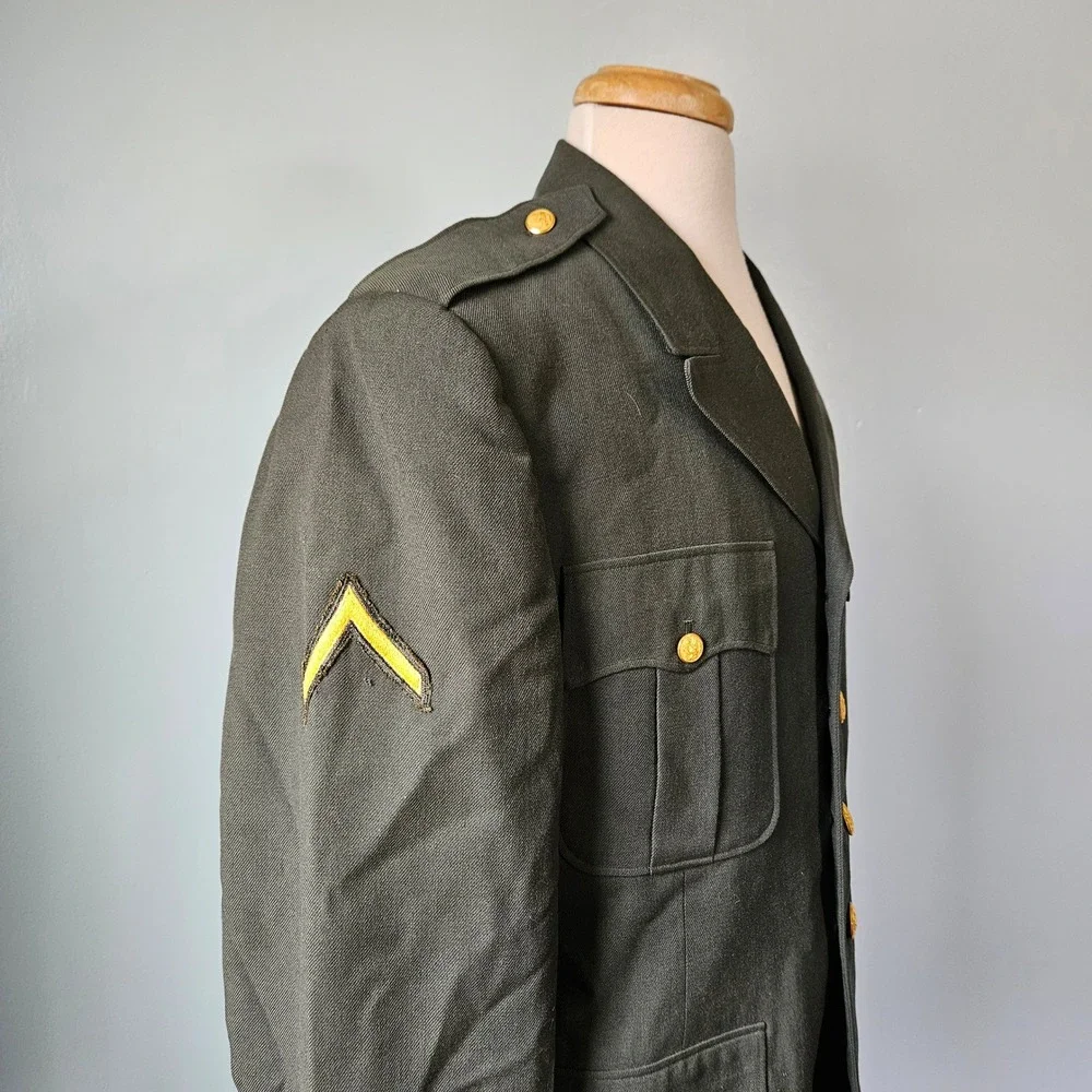Vtg 1956 US Army Green 44 Wool Serge Dress Uniform Jacket 43R Newell Clothing